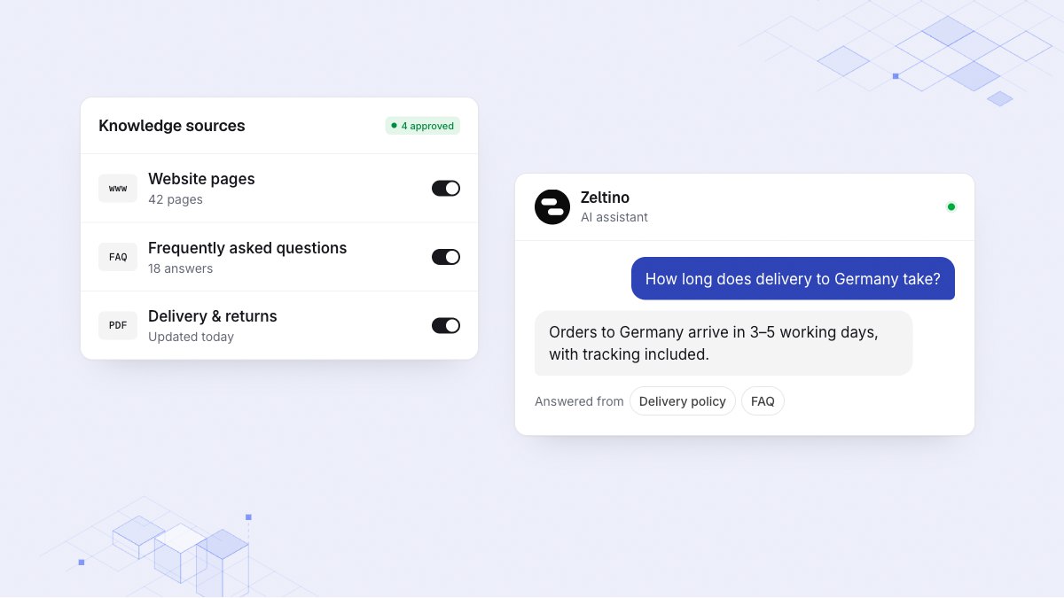Zeltino AI guiding a website visitor from an instant answer to a qualified next step